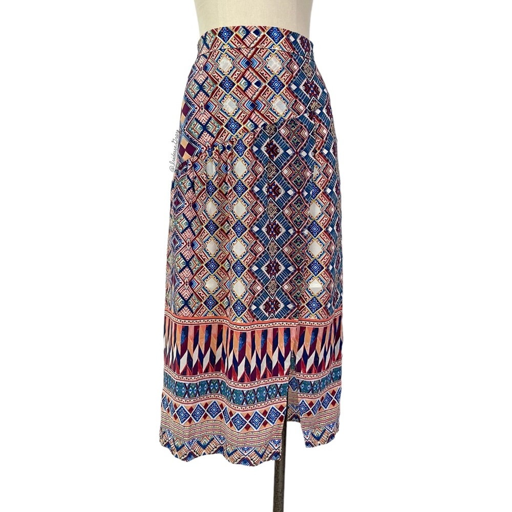 Anthropologie- HD in Paris Olympia Silk Multi Geometric Midi Skirt Size 2